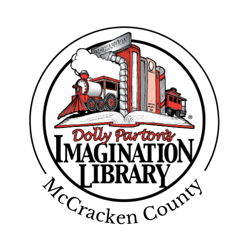 McCracken County's Dolly Parton's Imagination Library Logo with train running through books 