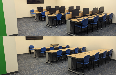 picture of classroom with hideaway computer desks
