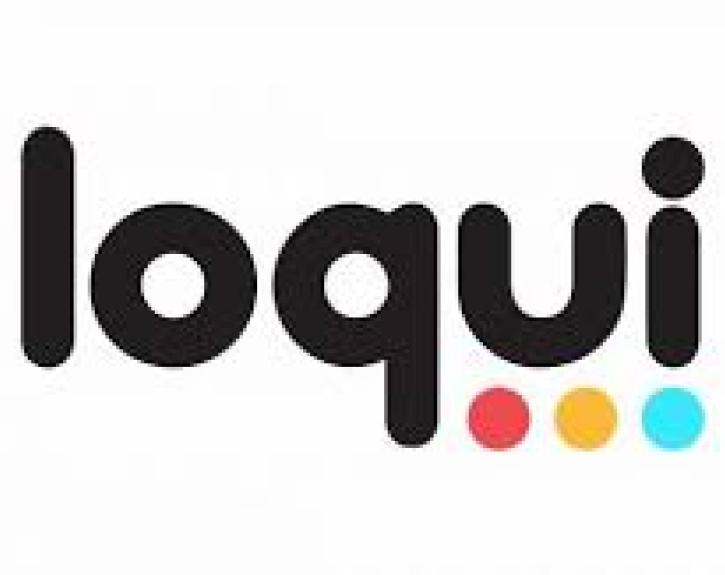 logo loqui with red yellow blue dots
