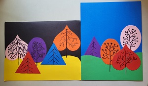 Two examples of a tree scene craft using shapes