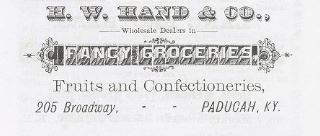 H. W. Hand & Company advertisement in the 1881-1882 Paducah City Directory