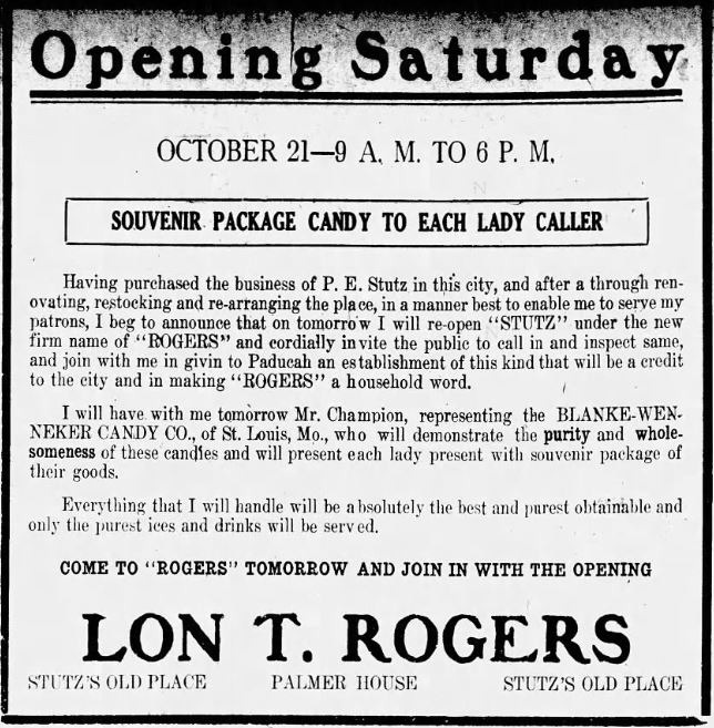 October 20, 1916, Paducah Sun Lon T. Rogers advertisement.