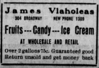 July 18, 1908, Paducah Sun advertisement for Vlaholeas candy