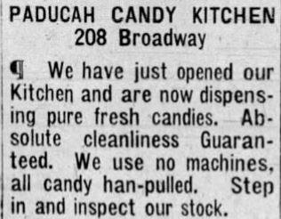 October 9, 1910, Paducah Sun, Paducah Candy Kitchen advertisement
