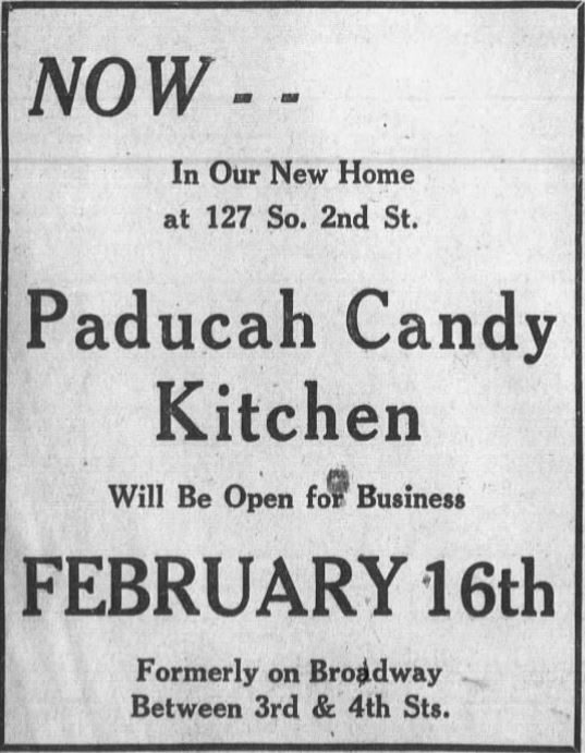 February 15, 1928, Paducah Sun advertisement for Paducah Candy Kitchen