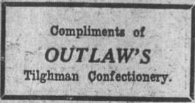 May 4, 1929, Paducah Sun advertisement for Outlaw's Tilghman Confectionery