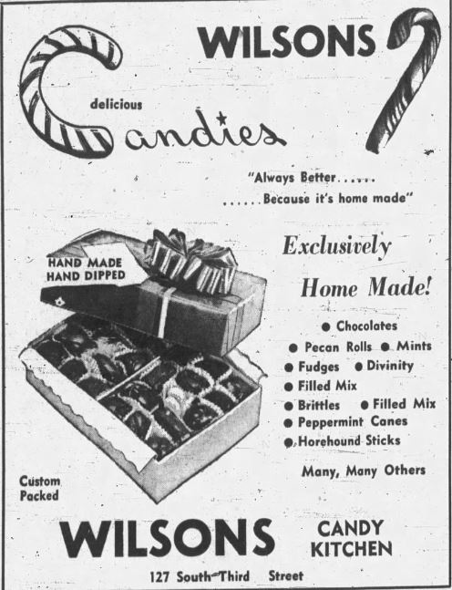 December 18, 1952, Paducah Sun advertisement for Wilson's Candy Kitchen.