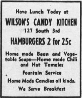 November 17, 1959, Paducah Sun, pg. 13, advertisement for Wilson's Candy Kitchen.