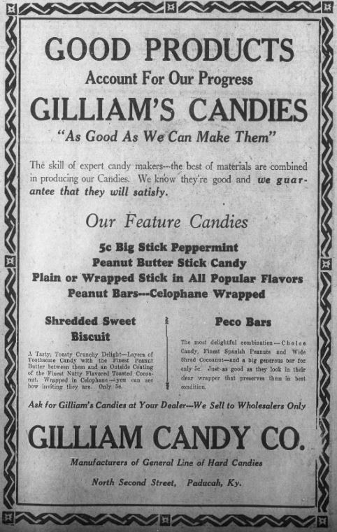 May 6, 1929, Paducah Sun advertisement for Gilliam's Candies