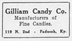 November 20, 1933, Paducah Sun, Gilliam Candy Co., advertisement