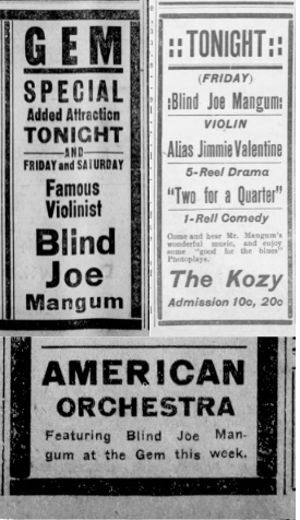 Advertisement for shows starring Joe Mangrum