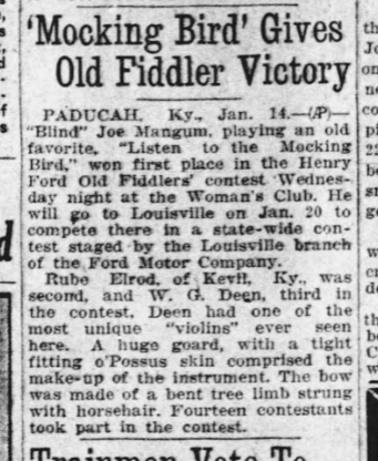 January 14, 1926 Birmingham newspaper article about Joe Mangrum