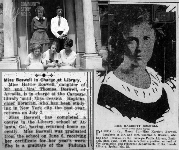 Early photographs of Paducah Librarian Harriett Boswell along with archivist Hugh Edwards.