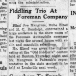Blind Joe Mangrum and Rube Elrod Paducah Sun Newspaper Clipping