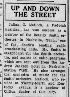 Julian Matlock Article from the Paducah Evening Sun 1926
