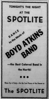 Advertisement for Boyd Atkins at the Spotlite