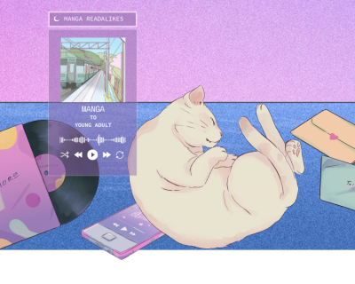 Pink and blue background with cat