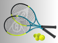 2tennis rackets and 4 tennis balls