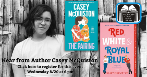 picture of the author Casey. White woman in 20s or 30s with glasses and dark shoulder length hair. She is wearing a white t-shirt. 