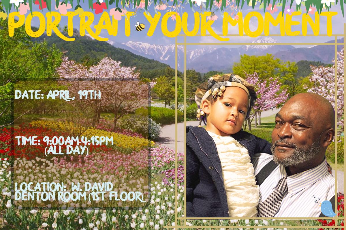 Image of a father and daughter in front of a spring backdrop. Thank you to the Greers!
