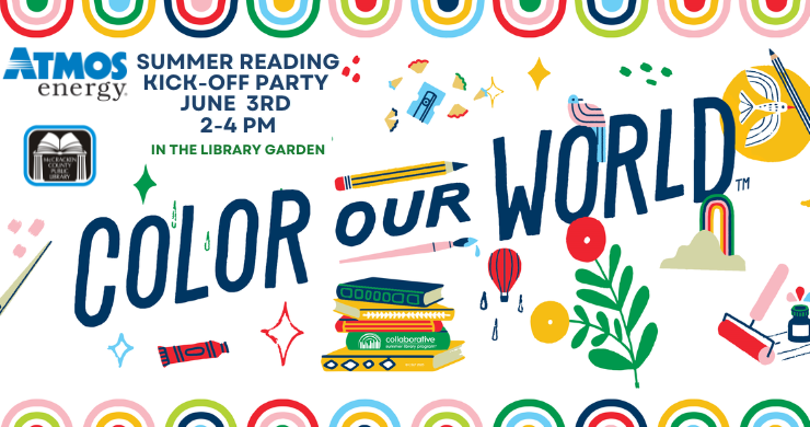 summer reading kick-off event poster. June 3 from 2-4 pm