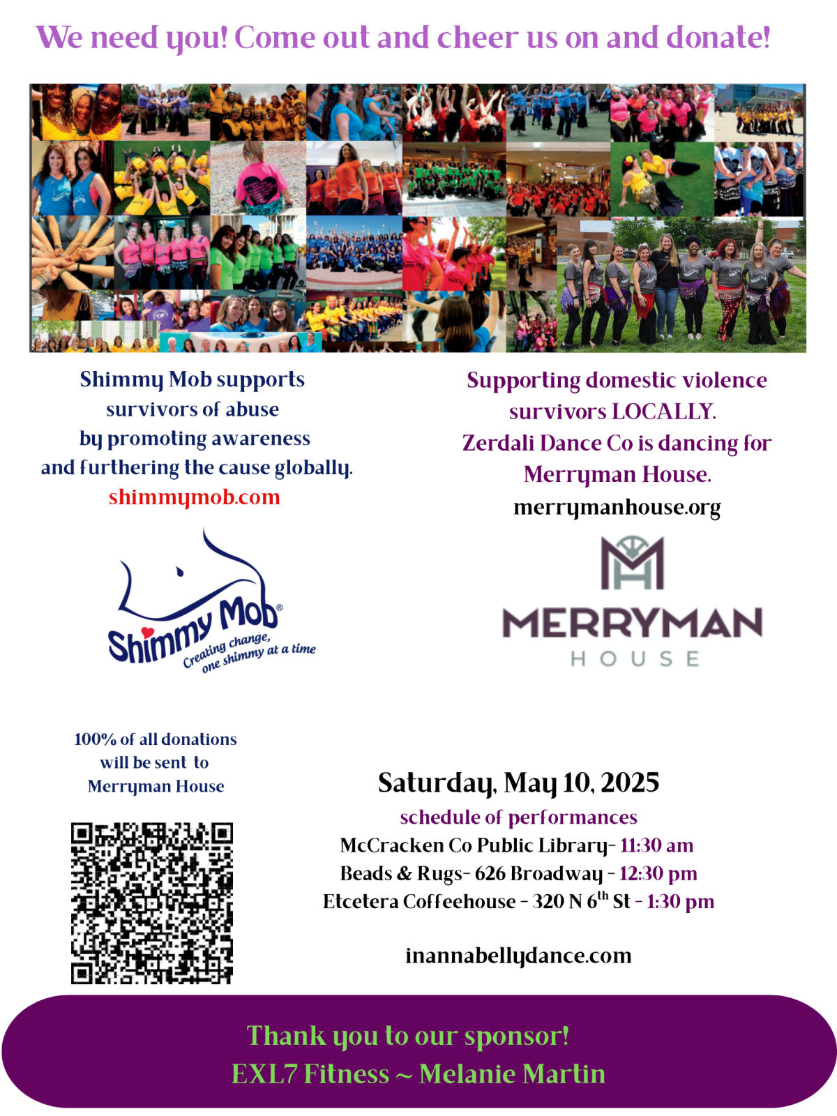 flyer for shimmy mob "flash mobs around Paducah on May 10, 2025