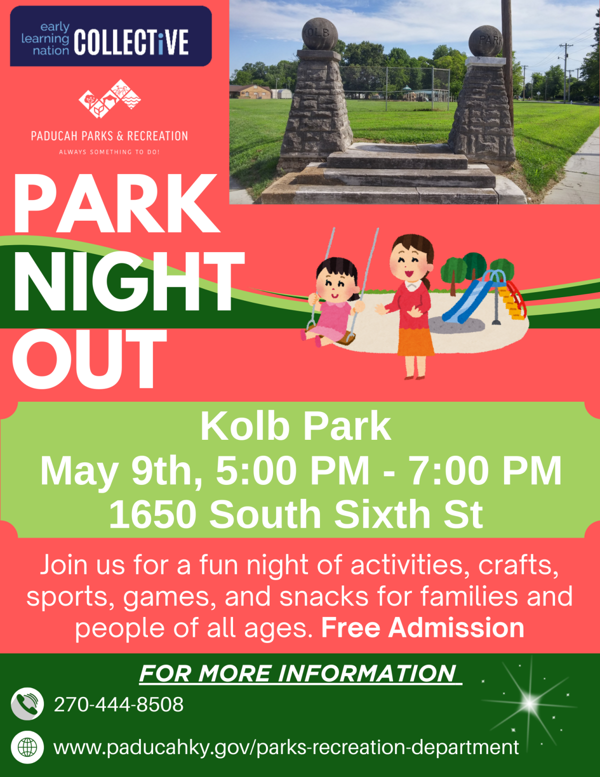 Park Night Out join us at Kolb Park on Friday, May 9 from 5-7 family activities