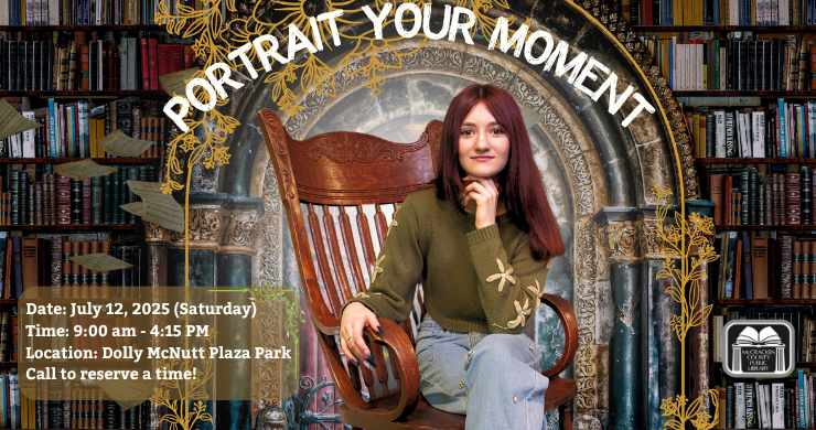portrait of young woman in library setting