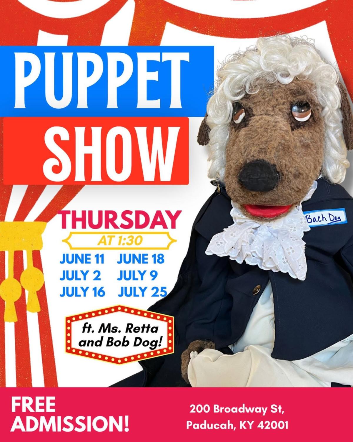 flyer for miss retta and bob dog shows at the Yeiser Thursdays at 1:30 pm All are welcome.