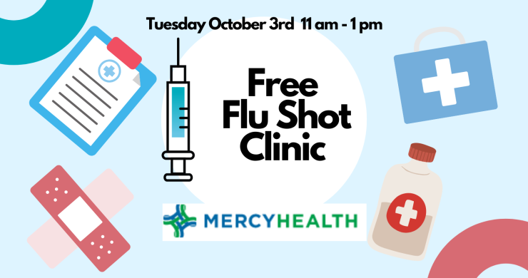 Flu shots from Mercy Health Tuesday 10/3/2023 11 to 1